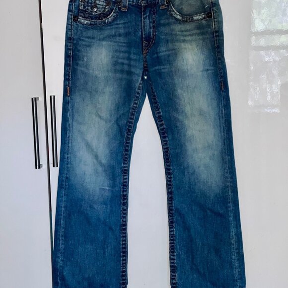 True Religion Jeans, Men or Unisex, Size 34/31, Medium Blue Wash, Straight Leg - Picture 1 of 6